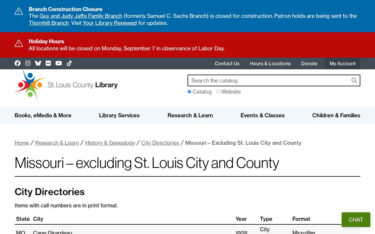 St. Peters city directory collection at the St. Louis County Library