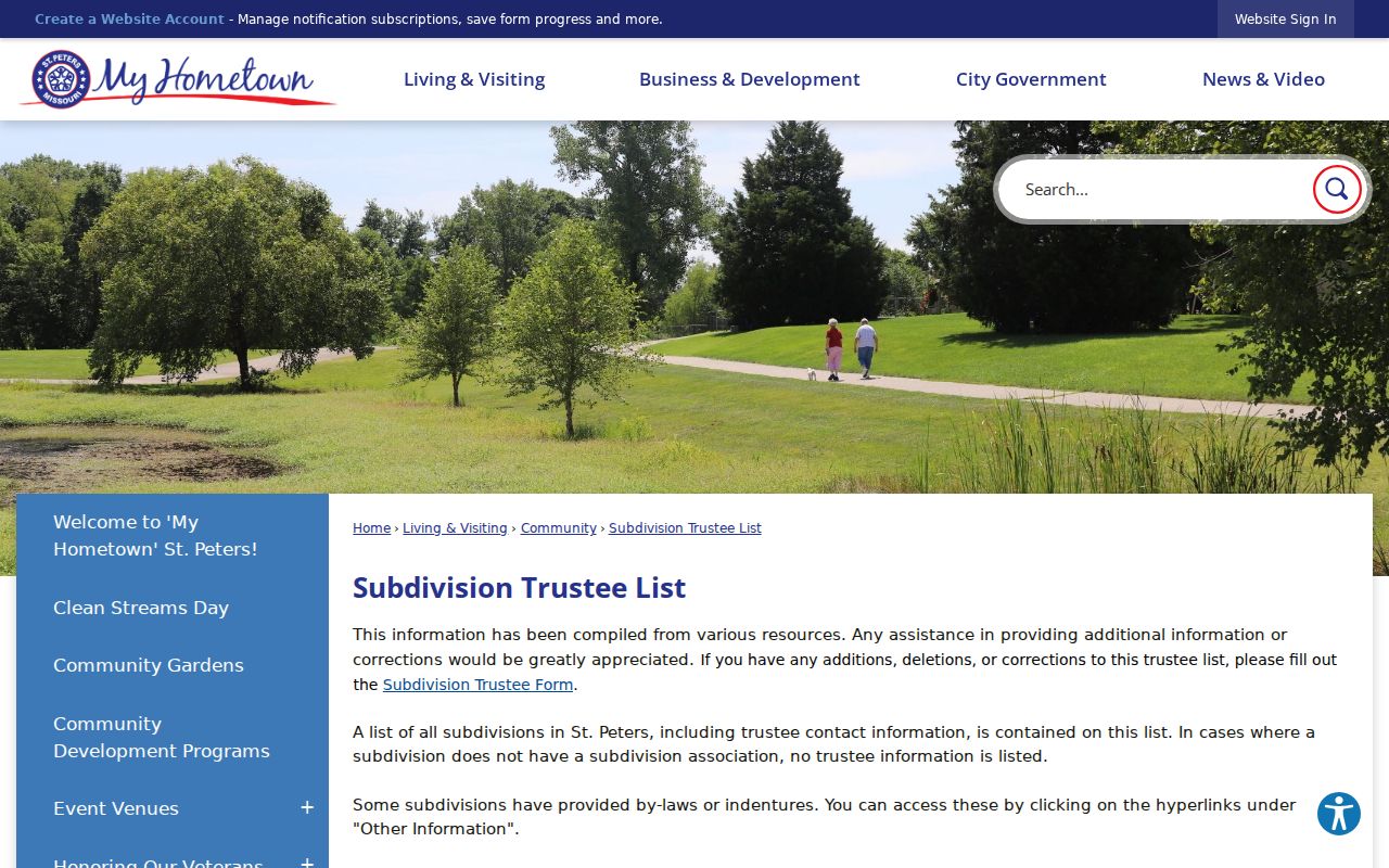 St. Peters neighbors subdivision trustee list