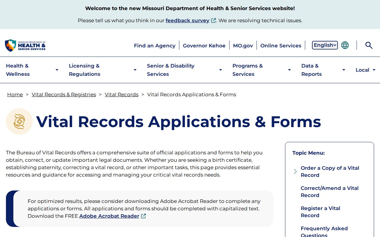 St. Peters resident lookup Missouri vital records applications