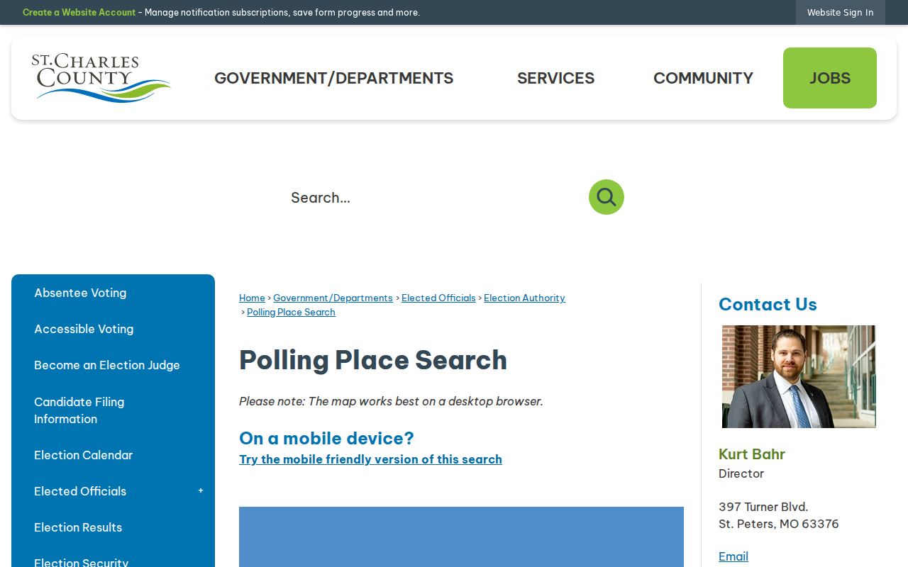 St. Peters ZIP code address search in the St. Charles County polling place tool